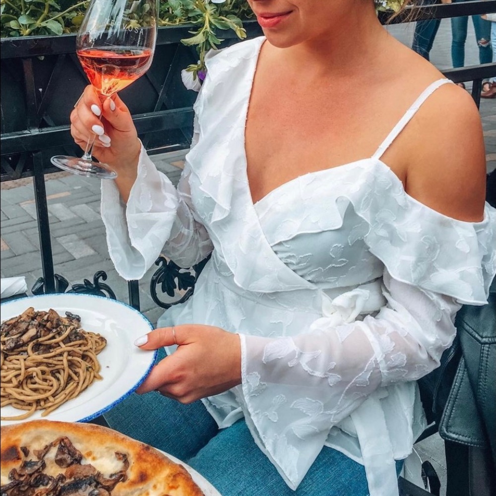 River Island One Shoulder White Embroidered Blouse